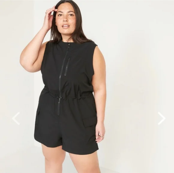 EUC Black Stretchtech Sleeveless Zip-Front Romper - Old Navy 2X - Picture 1 of 9